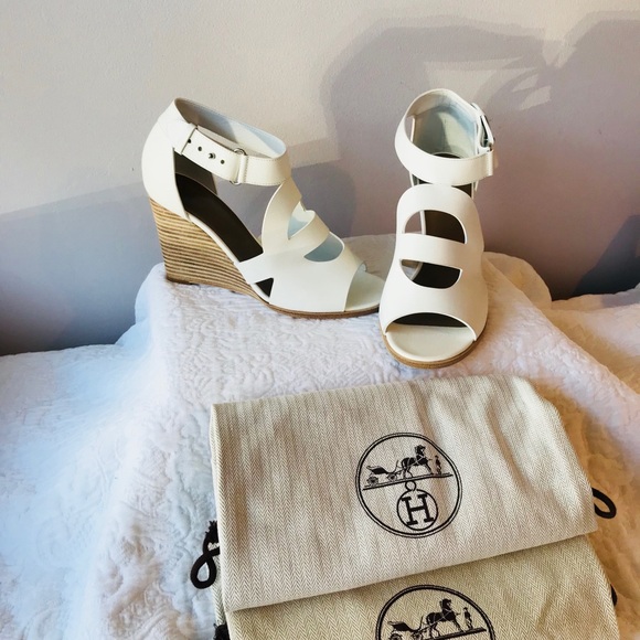 Hermes White Wedge “Merryl” Sandals US 7 - Picture 2 of 6